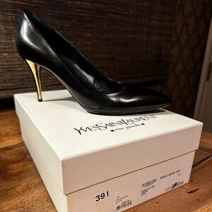 YSL black pumps with gold heel